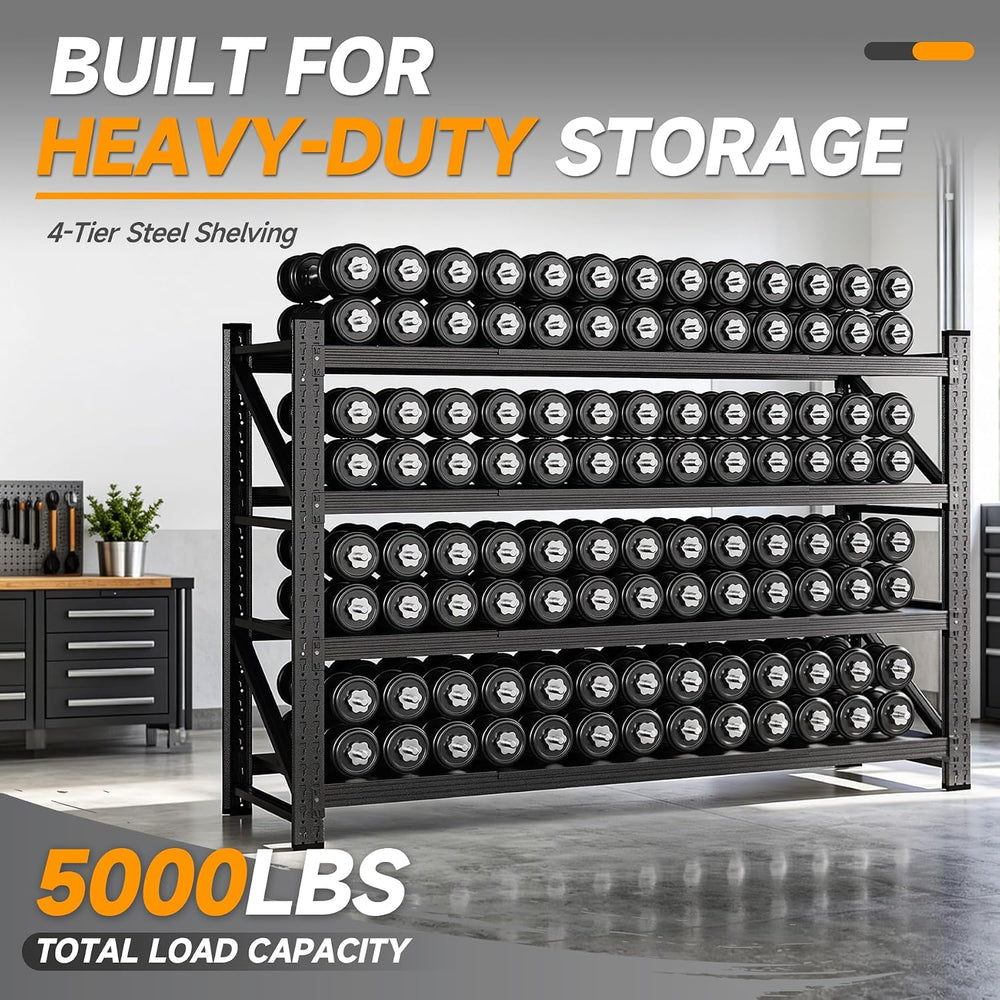 BYNSOE Heavy Duty Shelving Unit 71''W, Garage Shelving Rack 4 Tier Ad...