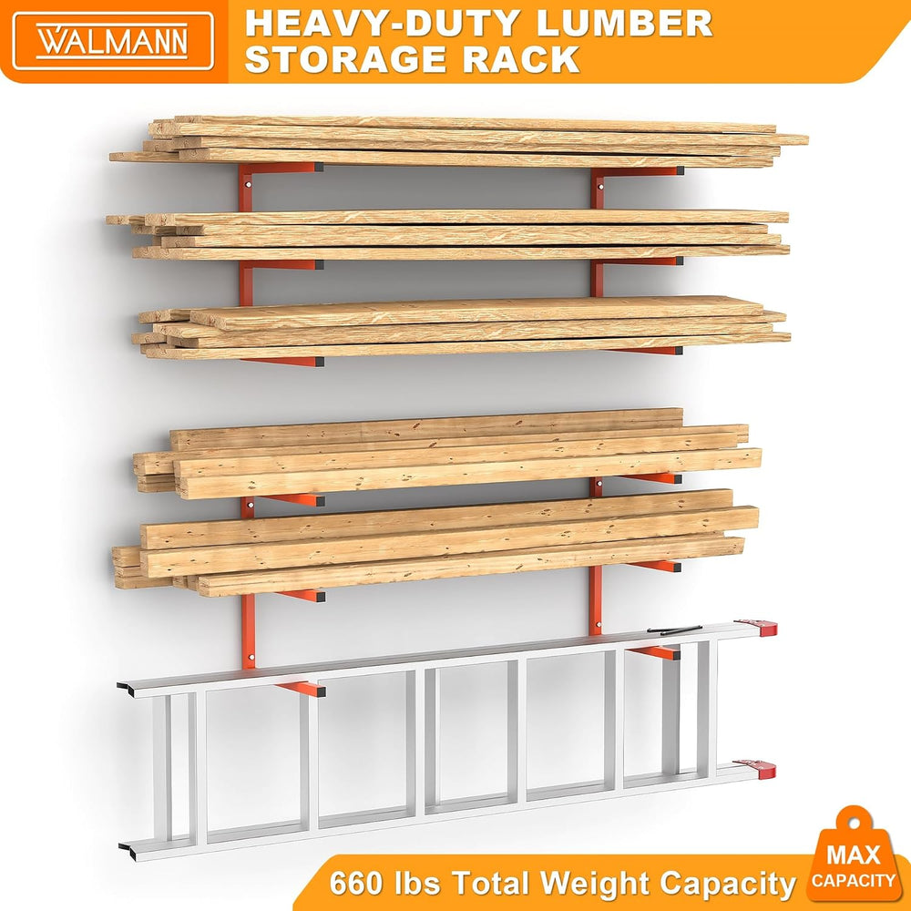 WALMANN Garage Wall Mounted Lumber Storage Rack, Overhead Lumber Racks