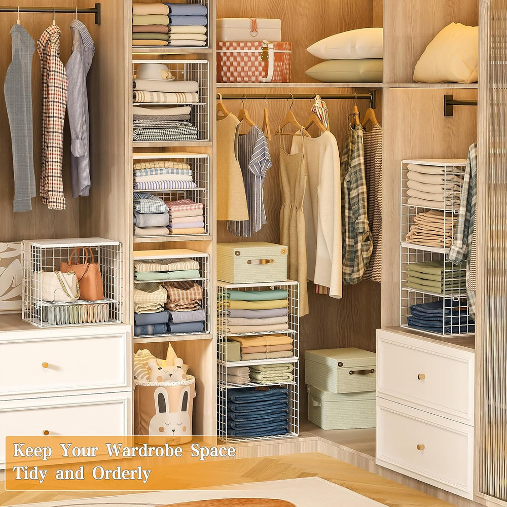 4-Tier Stackable Closet Organizers and Storage Shelves, Closet Storage Basket...