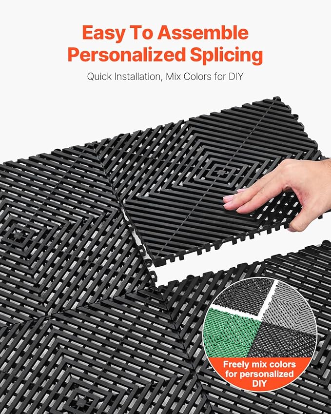 VEVOR Interlocking Drainage Mat, 12” x 12” Modular Interlocking Cushion (24 Pcs)