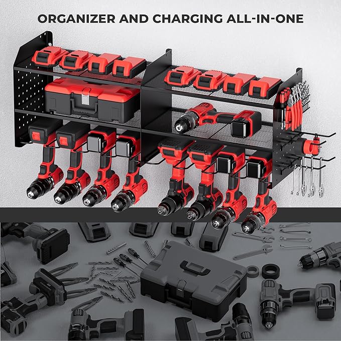 TRZZ 2-in-1 Power Tool Organizer Wall Mount, 3-Layer Drill Holder