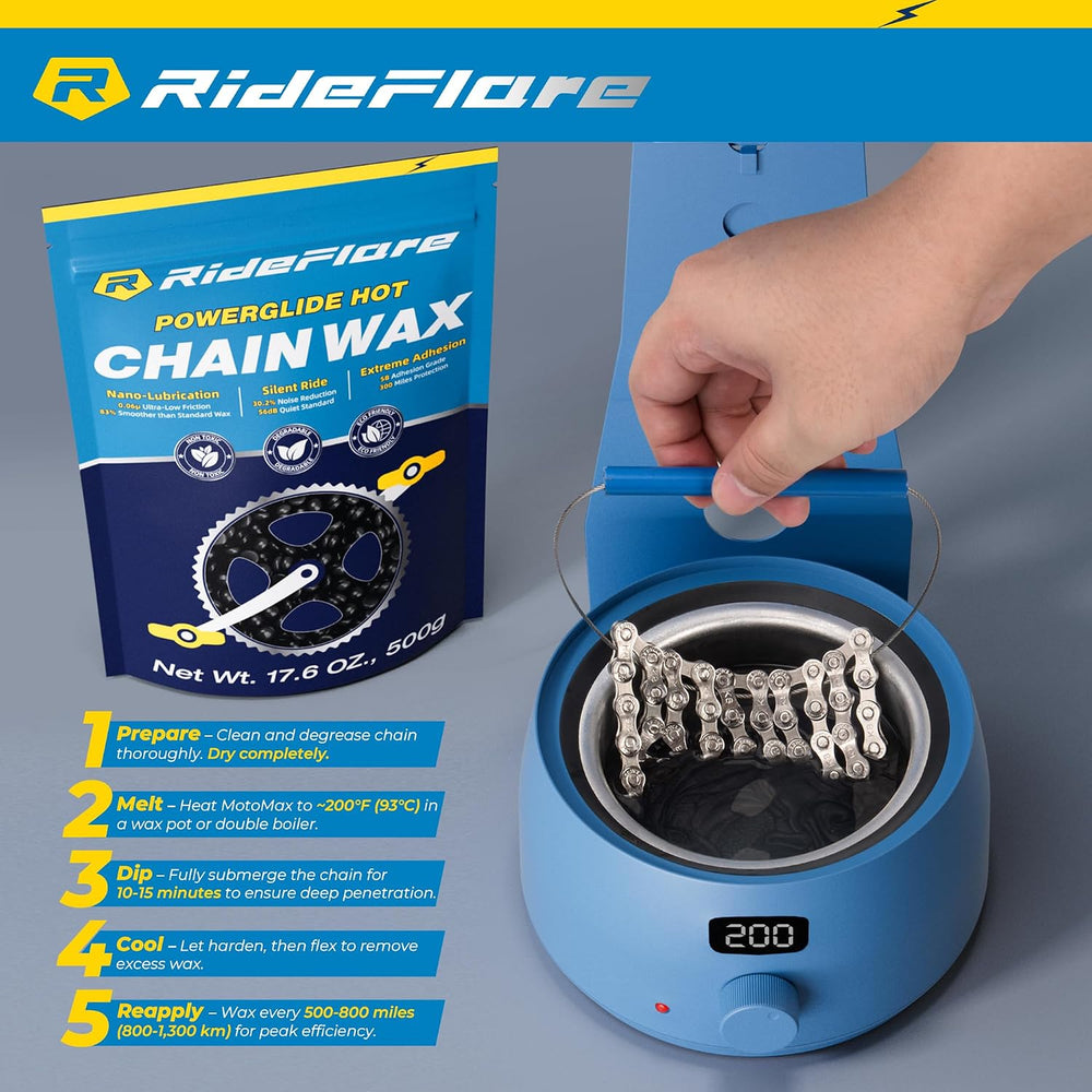 RideFlare Premium Chain Wax 500g โ Hot Melt Bike Chain Lubricant with Ultra L...