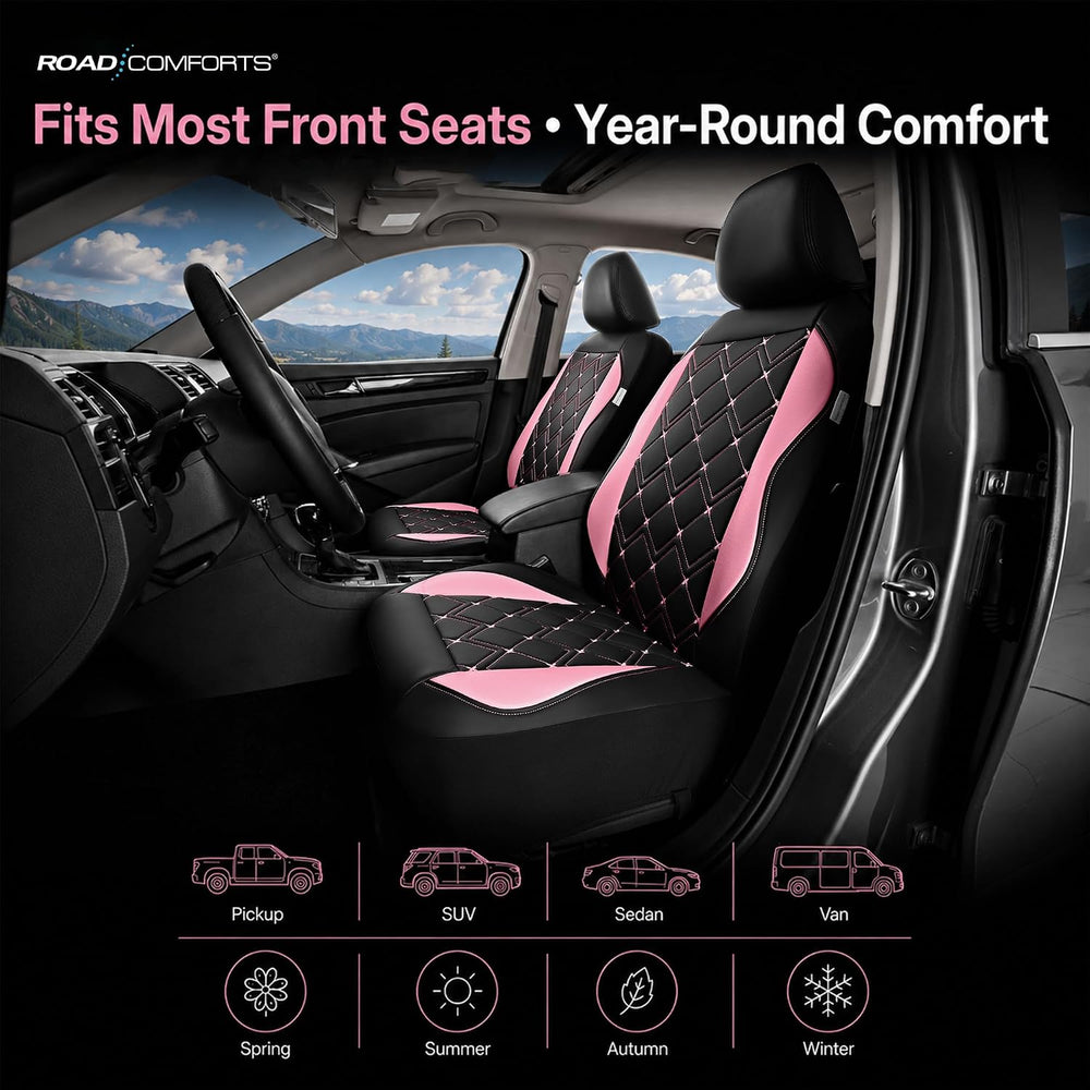 Road Comforts Seat Covers, Premium Leather Car Seat Covers Full Set for Women...