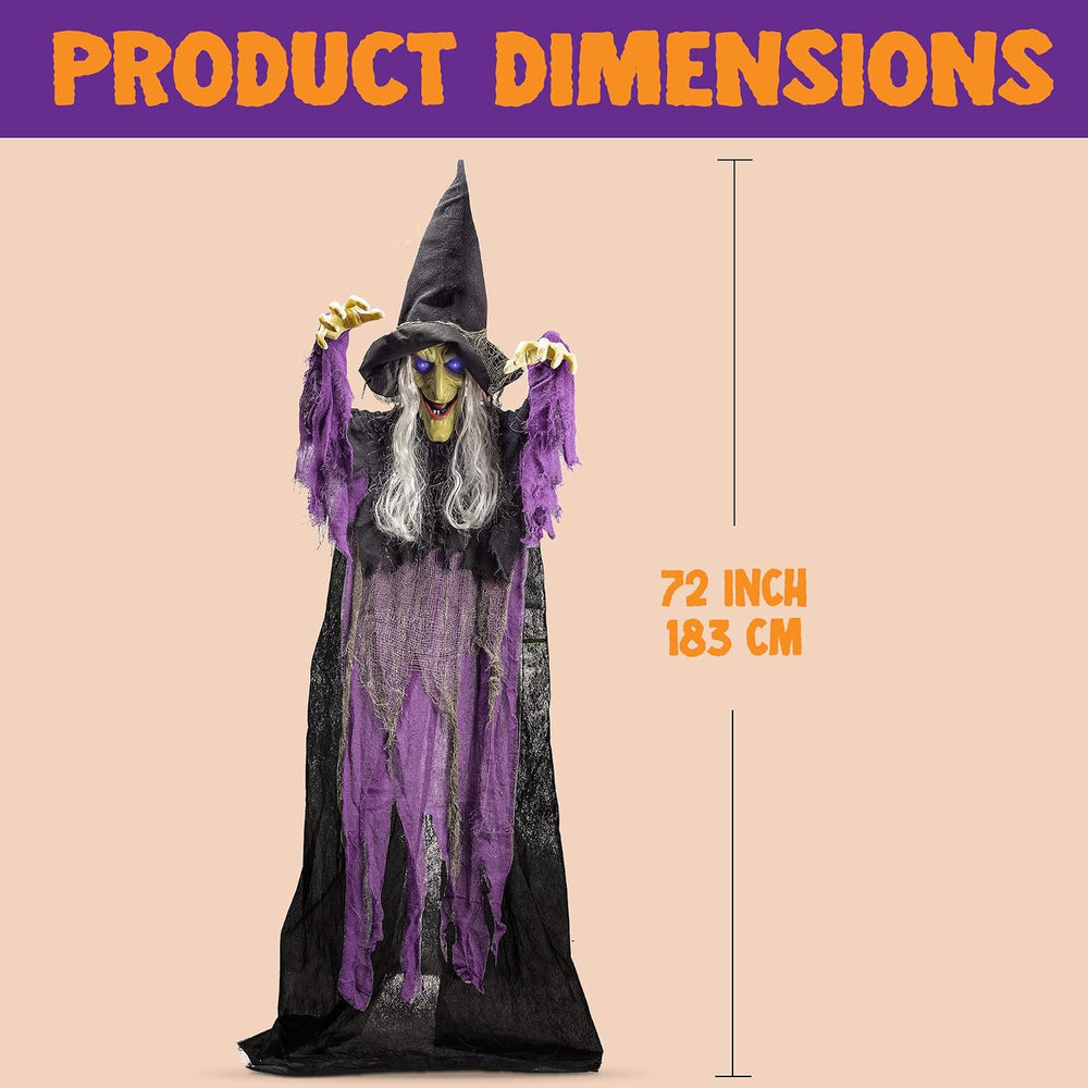 JOYIN 72โ Halloween Hanging Witch Decorations Outdoor, Flying Talking Ghost D...