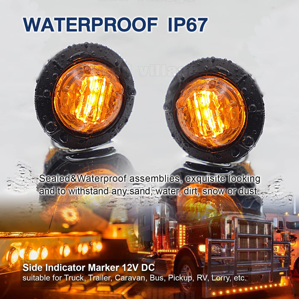 100 Pcs 3/4 Inch Small Round Amber Sealed Button Side Marker Lights Fit for T...