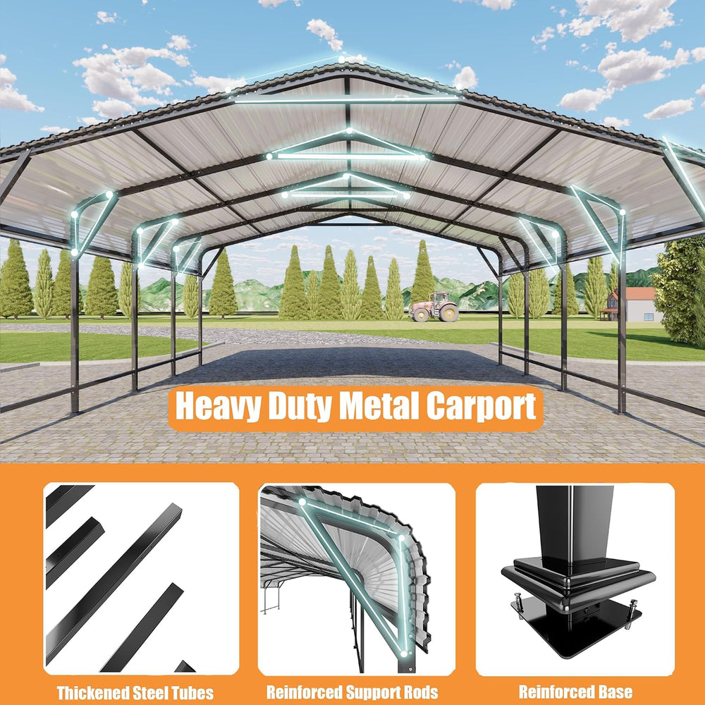 MNLR 20x20 FT Heavy Duty Metal Carport with Galvanized Steel