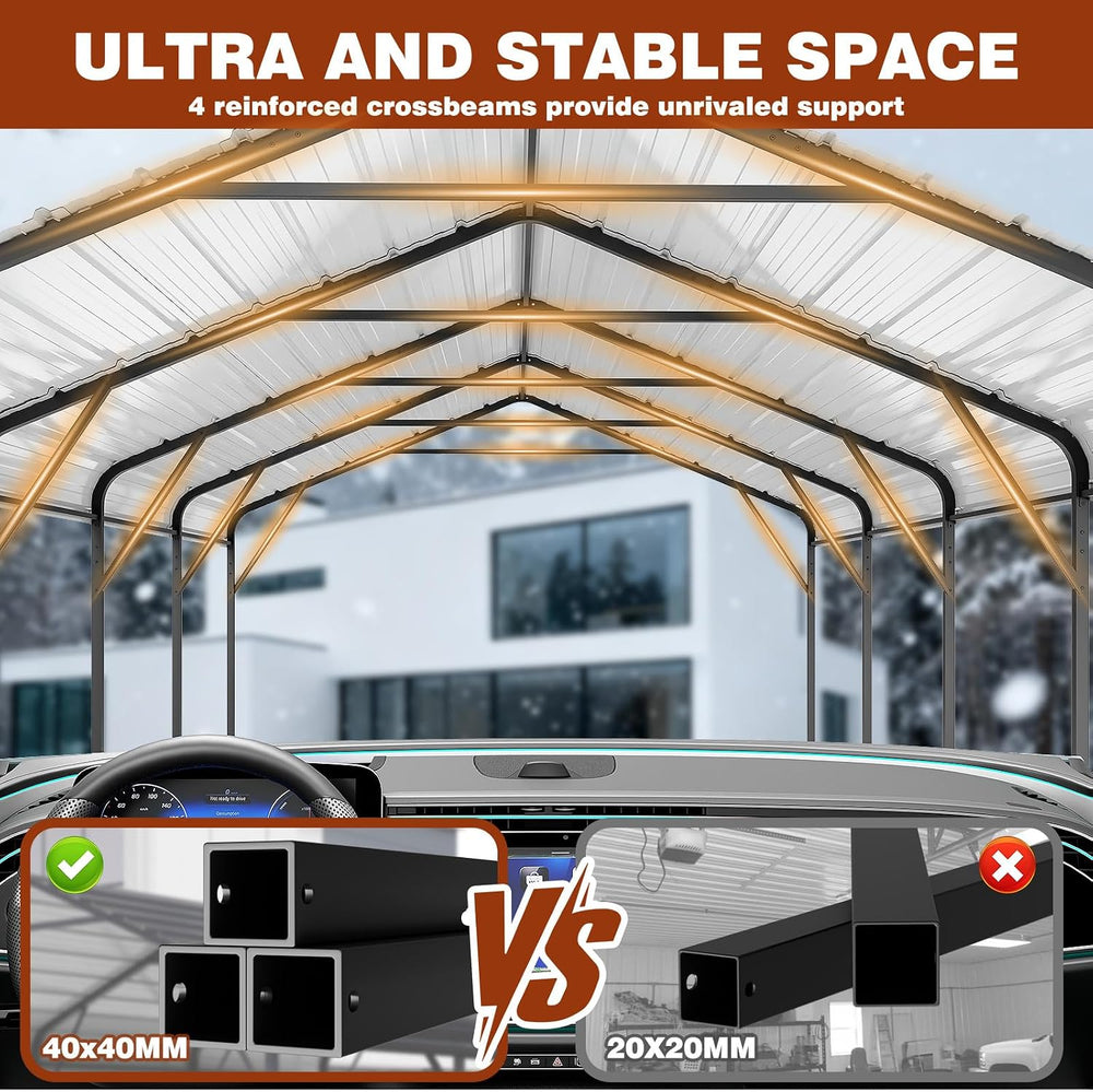LEVELEVE 10x15 FT Heavy-Duty Metal Carport, Galvanized Steel Car Canopy with ...
