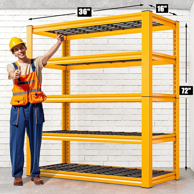 REIBII Garage Shelving Load 3000LBS, 5-Tier Storage Shelves, Adjustable Heavy