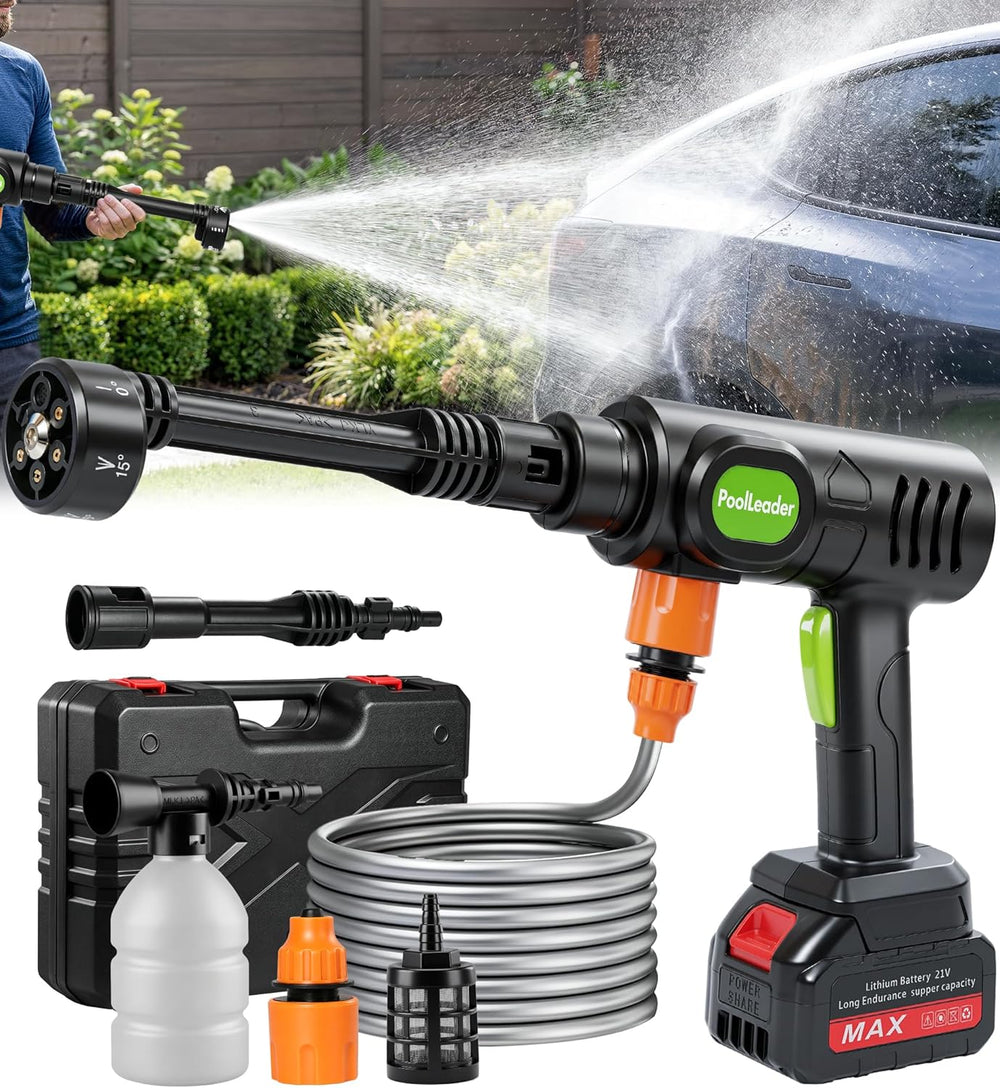 PoolLeader Cordless Car Washing Tool, Portable Vehicle Cleaner with 6-in-1 No...