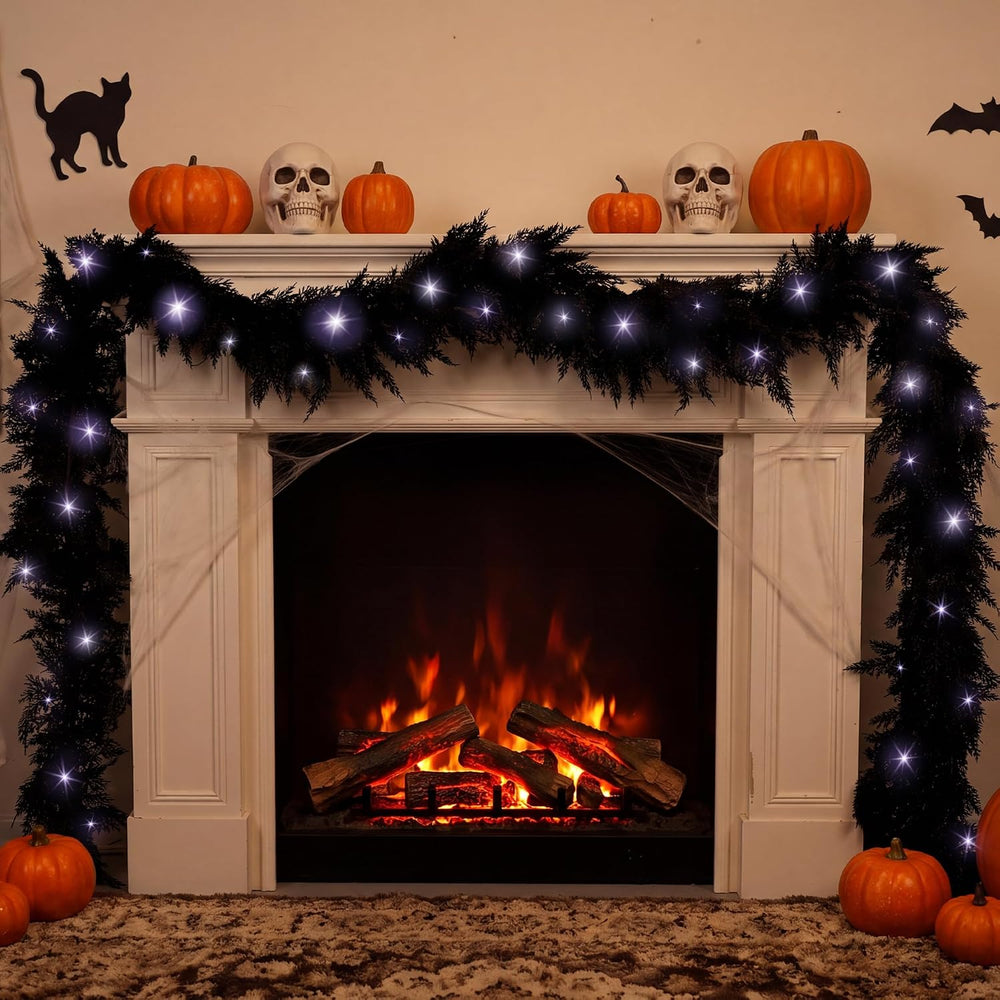 Fovths 12 Ft PreโLit Black Halloween Garland, Artificial Cedar Vine Decor