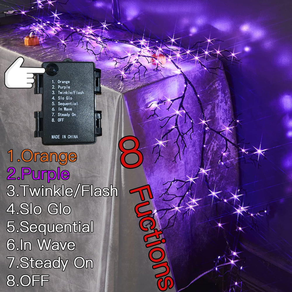 Fudios Lighted Halloween Garland with 120 Orange and Purple LED Fairy Lights ...