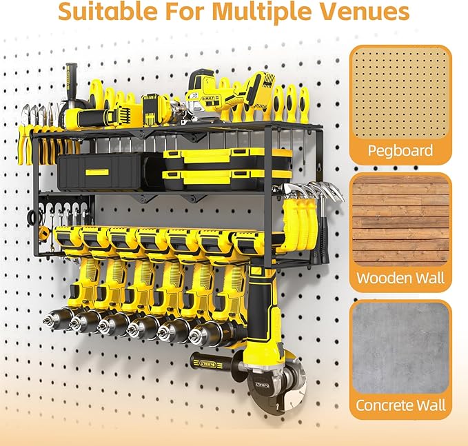 Power Tool Organizer Wall Mount Cordless, 15 Min Fast Install Metal Garage Tool
