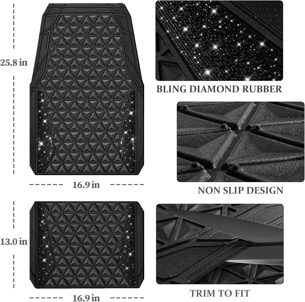 CAR PASS Bling Diamond Car Mats Rubber Floor Mats Full Set Anti-Slip 3D Rhomb...