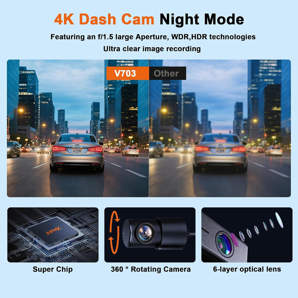 4K Dash Cam Front and Rear,64GB Card,with “Find My” Function, 5.8GHz WiFi