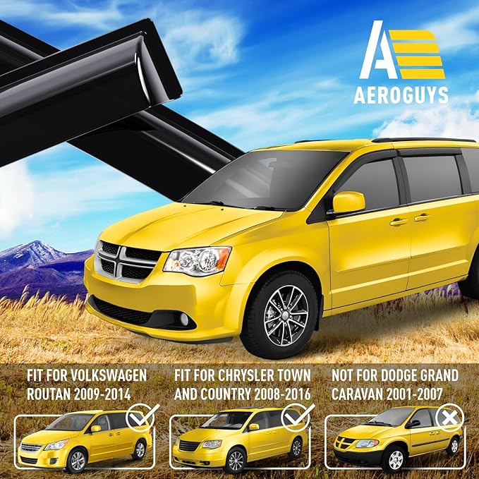 Extra Durable Window Deflectors Tape-On Window Visors Rain Guards Fit (4pcs)