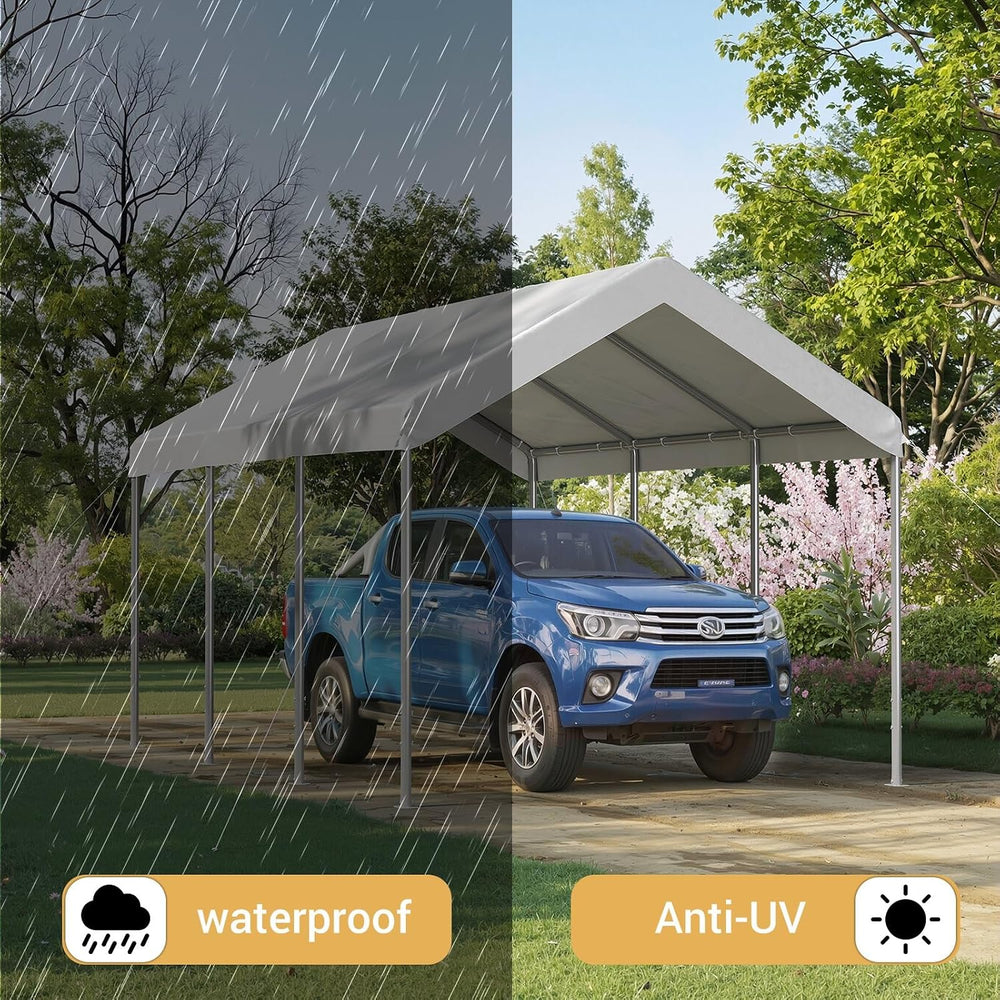 Aoxun 10x15 ft Heavy Duty Carport, Adjustable Height Portable Garage, White