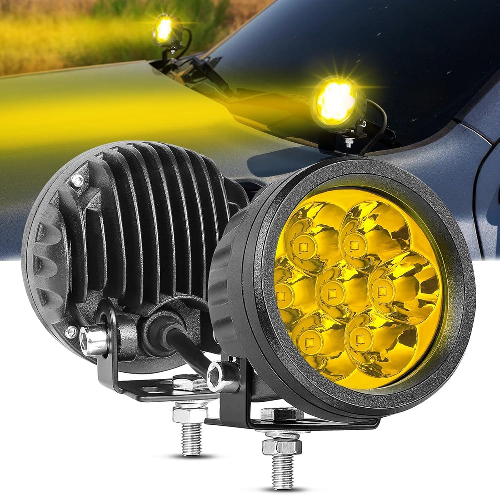 Amber LED Pod Lights, ACEC SHOP 2PCS 42W 3.5 Inch Round Fog Lights Spot Beam ...