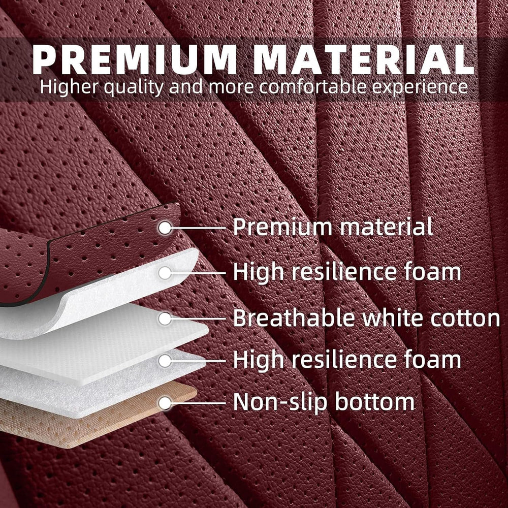 Leather Car Seat Covers Full Set Women Luxury Burgundy Non-Slip Seat Covers