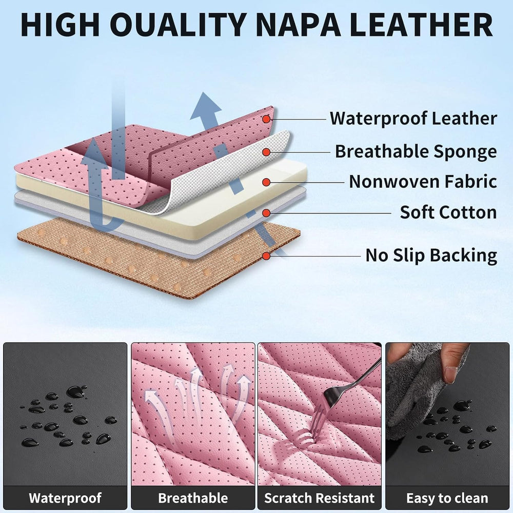 Pink Black Car Seat Covers Full Set,5 Seat Leather Seat Covers for Cars