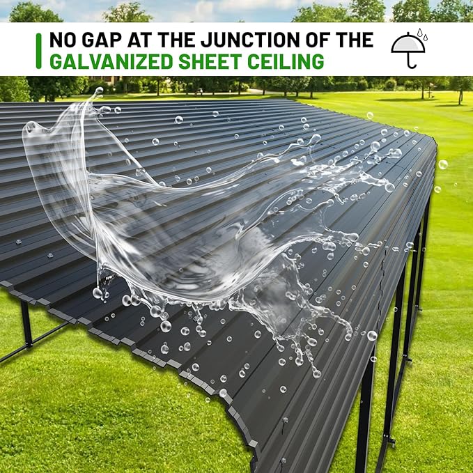 10 x 15 FT Metal Carport with Heavy Duty Galvanized Steel Roof & Durable ...