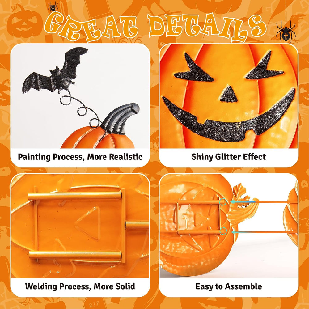 Halloween Metal Pumpkin Yard Stakes, Detachable and Stackable Pumpkin Signs G...
