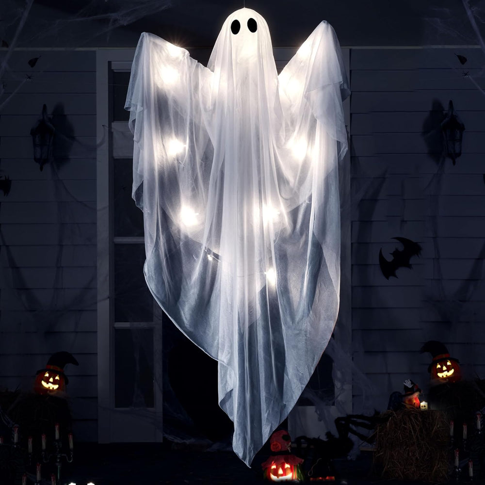 JOYIN 2 Pcs 47โ Halloween Light up Hanging Ghost Decorations Outdoor, Cold Wh...