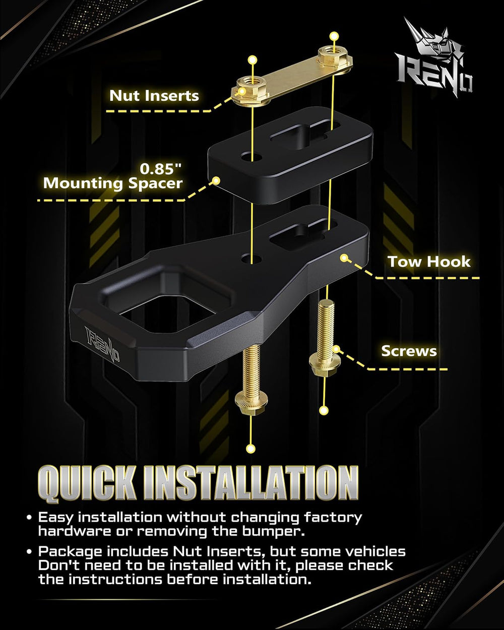 RENO Ranger Front Tow Hooks, Recovery Hook Compatible with 2019-2023 Ranger 4...