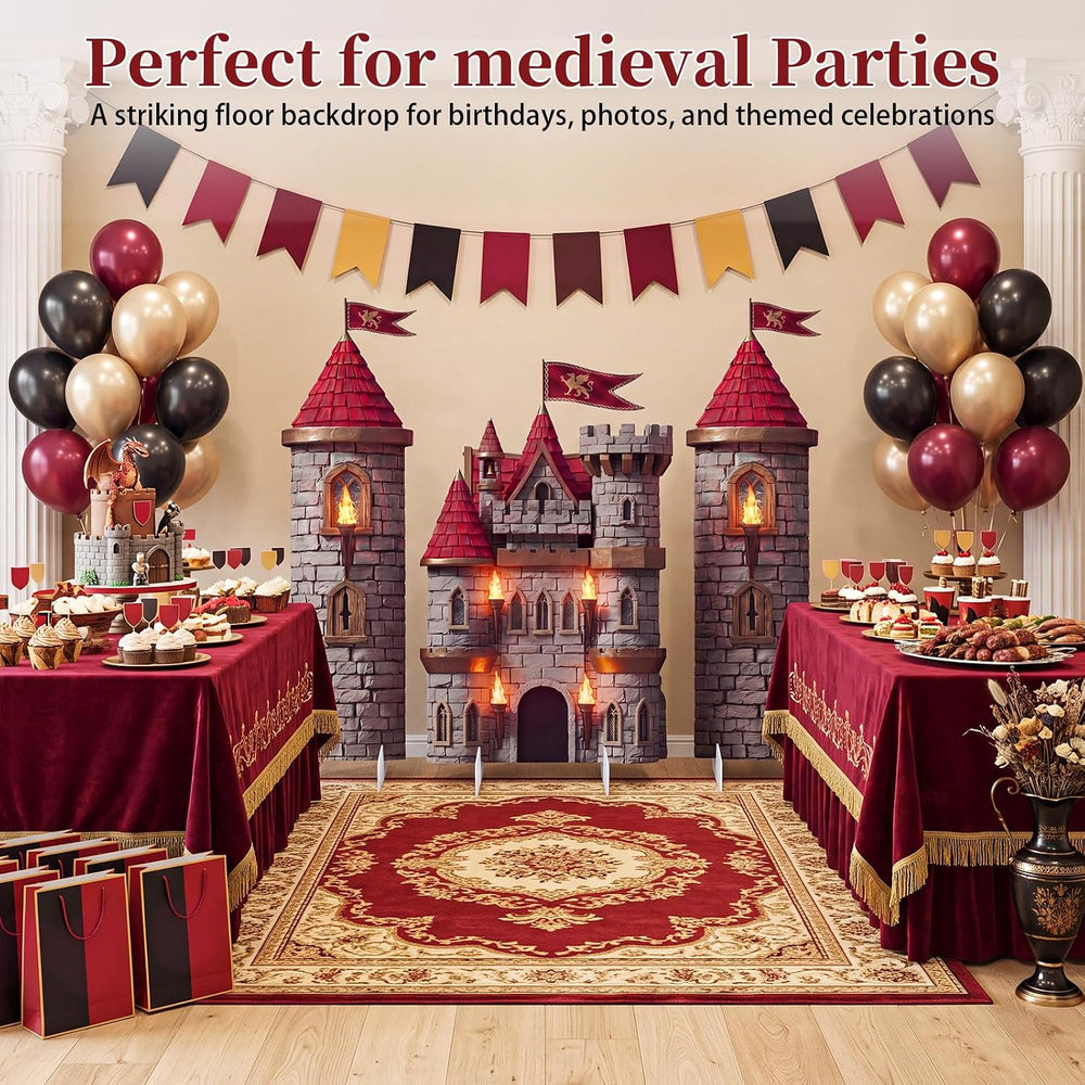 Novabright 3 Pcs Medieval Castle Backdrop Stand with Bases, Large Stone Knigh...
