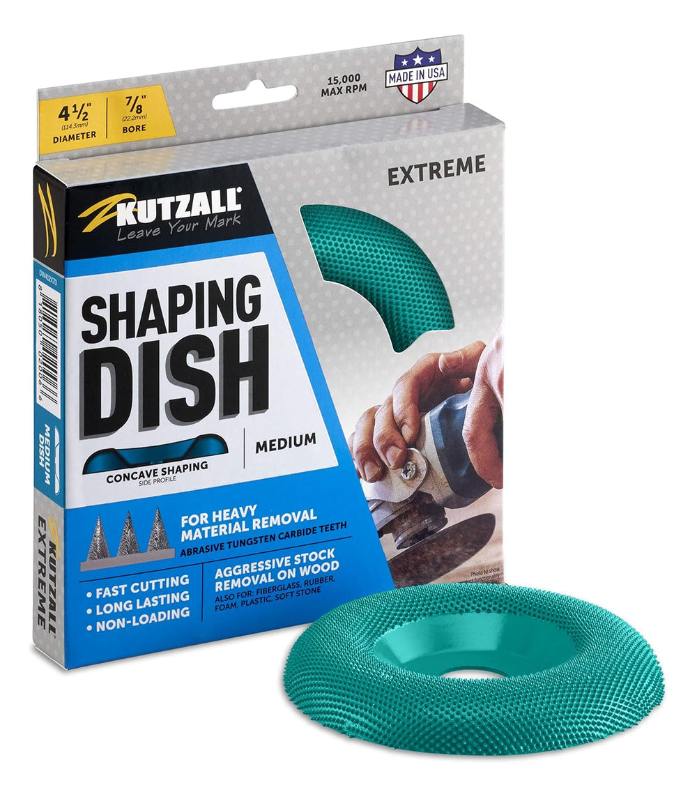 Kutzall 4-1/2" Wood Shaping Dish Wheel for Angle Grinders, Medium