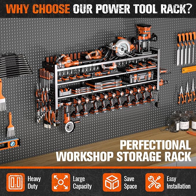 49.8" W Large Power Tool Organizer Wall Mount, Heavy Duty Tool Organizer