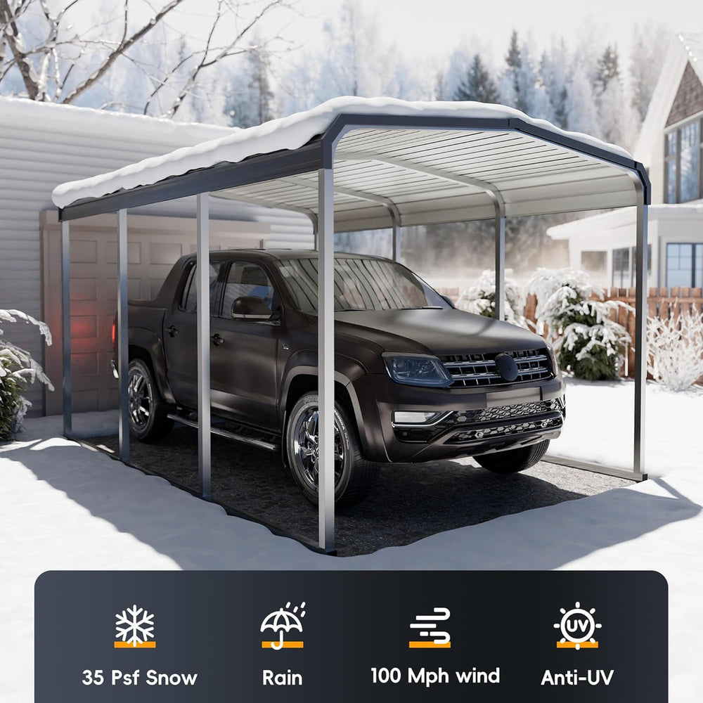 10x15 FT Heavy Duty Metal Carport Kits with Galvanized Steel Roof and Frame, ...