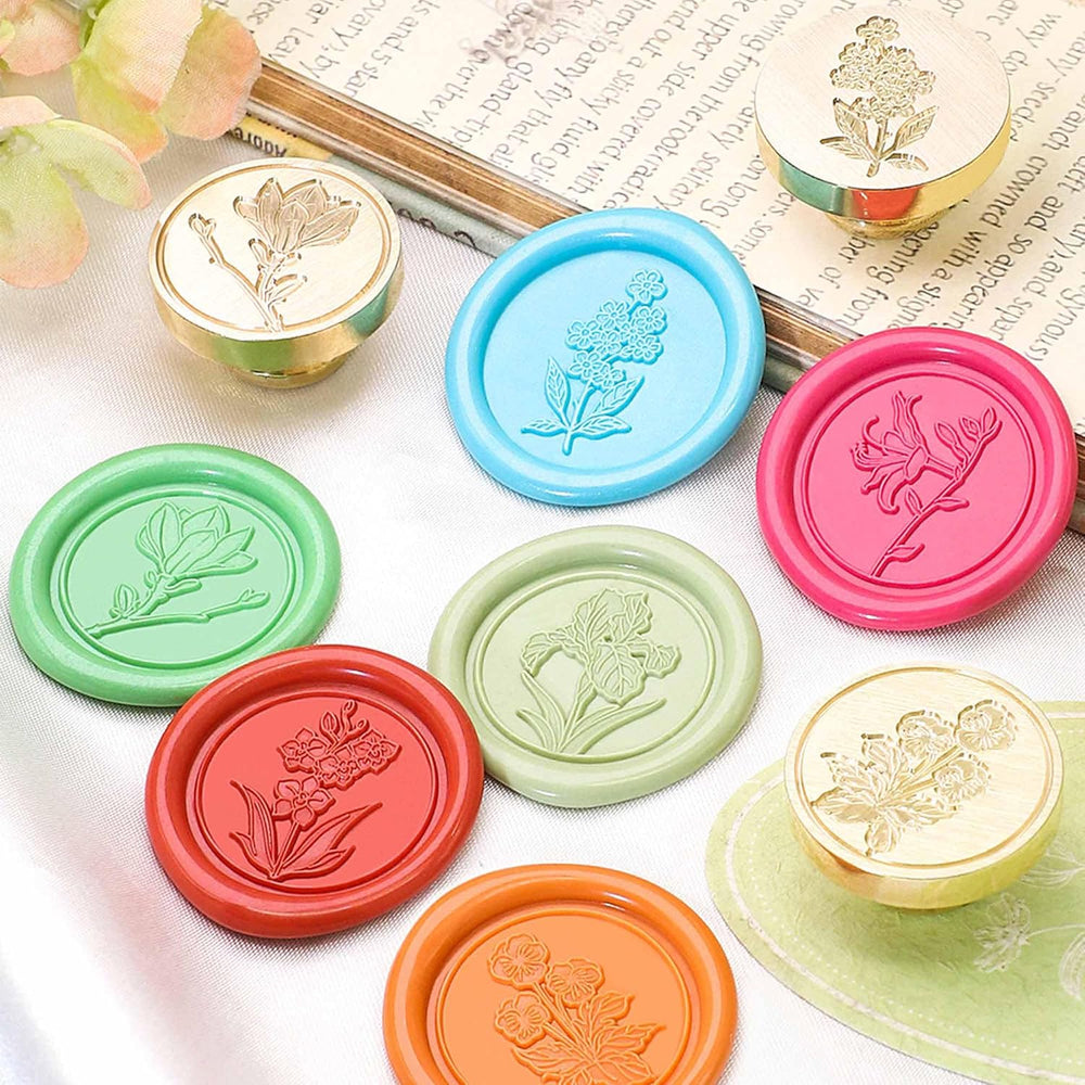 Flowers Wax Seal Stamp Kit - 25 Pcs Sealing Wax Stamps with 2 Pcs Handles,0.9...