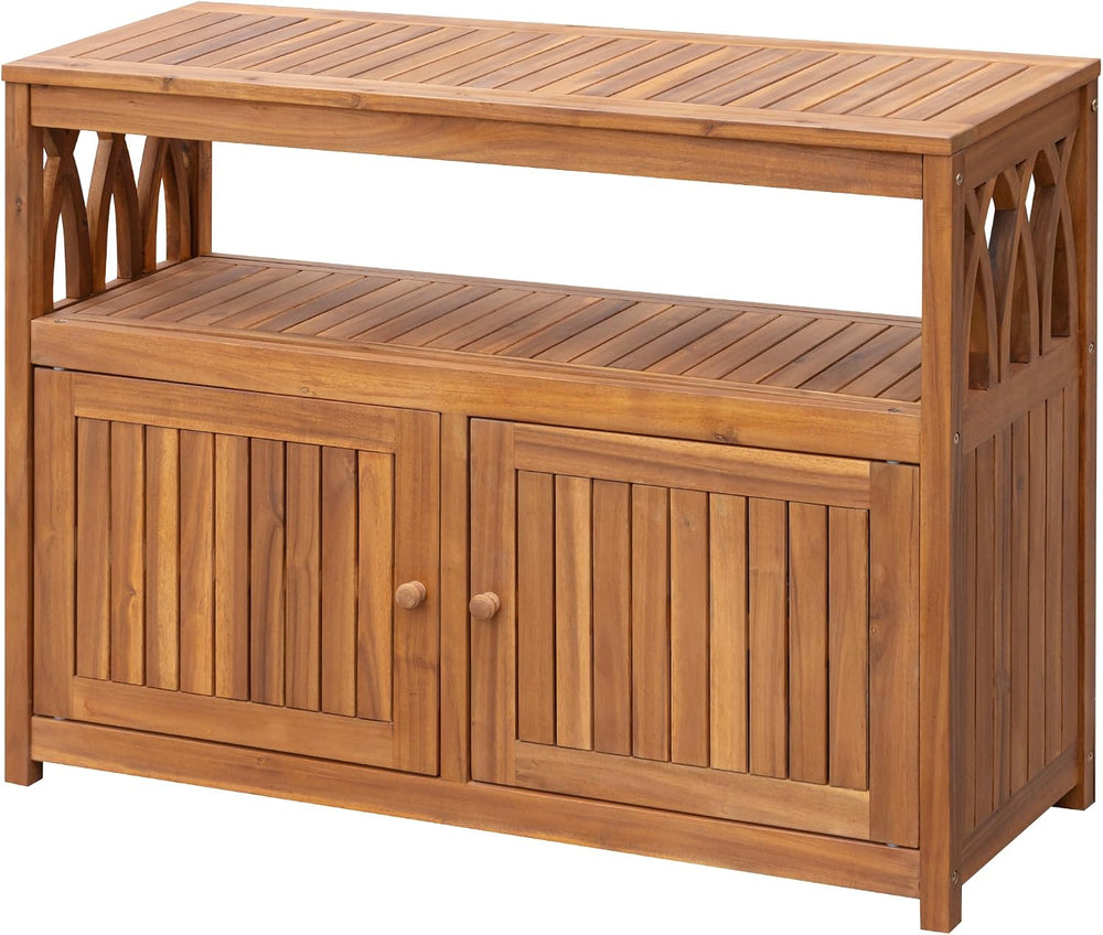 Greesum 2โTier Acacia Wood Outdoor Storage Cabinet with 2 Magnetic Doors