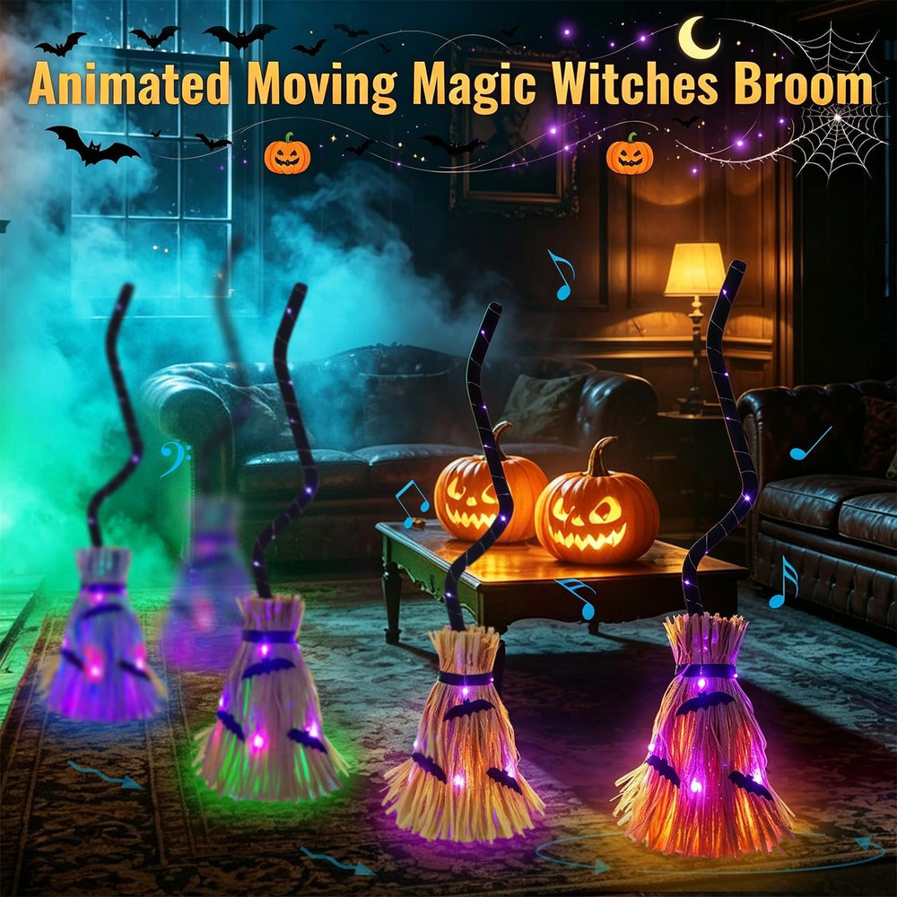 Glintoper Halloween Lighted Witches Broom, 32" Animated Moving Broomsticks