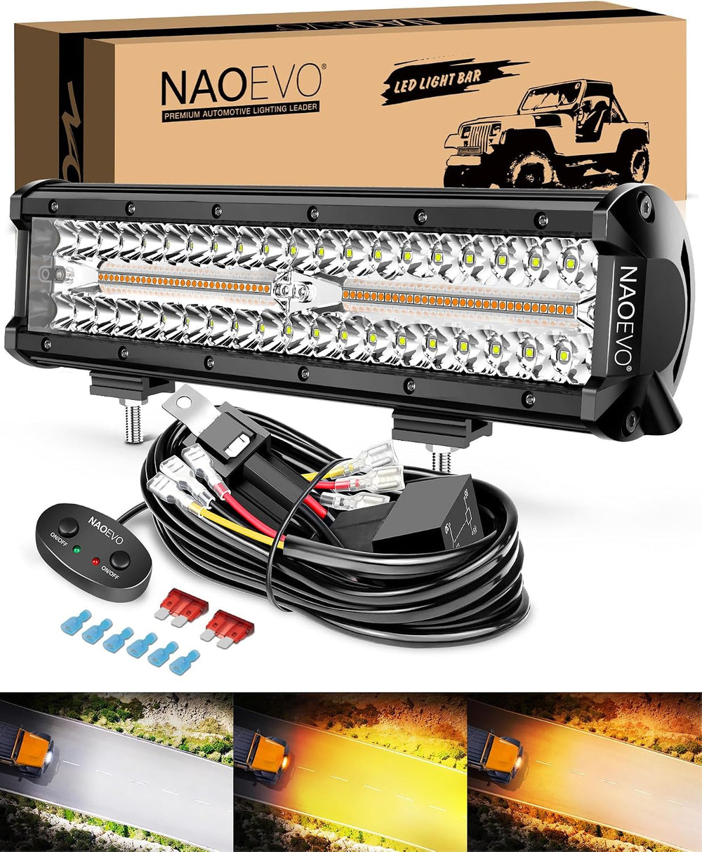 NAOEVO 12 Inch LED Light Bar with Wiring Harness, Offroad/Fog Lights, 3Mode
