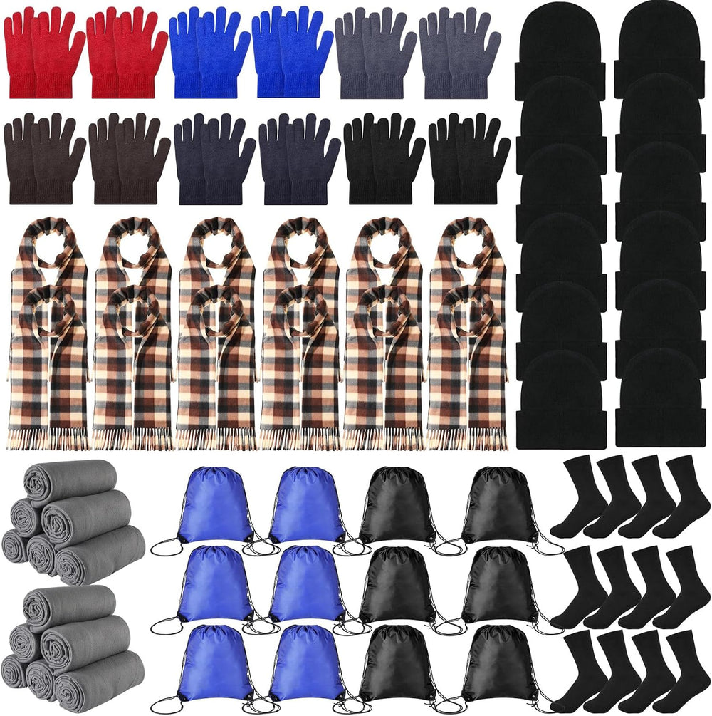 Suhine 72 Pcs Homeless Care Package Supplies Bulk Winter Warmth Kit with Blan...
