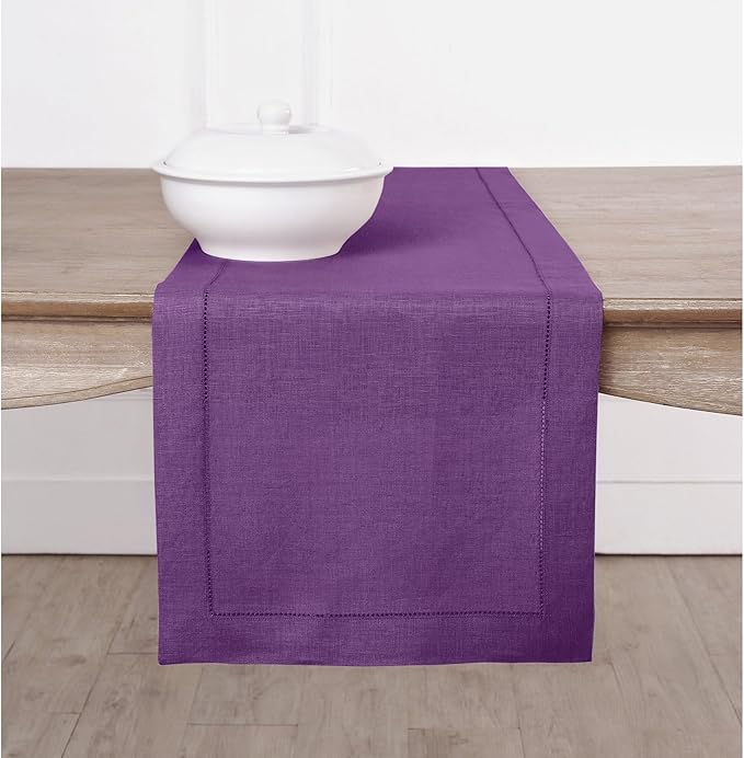 Solino Home Linen Purple Table Runner 132 Inches Long - 100% Pure Linen Extra...