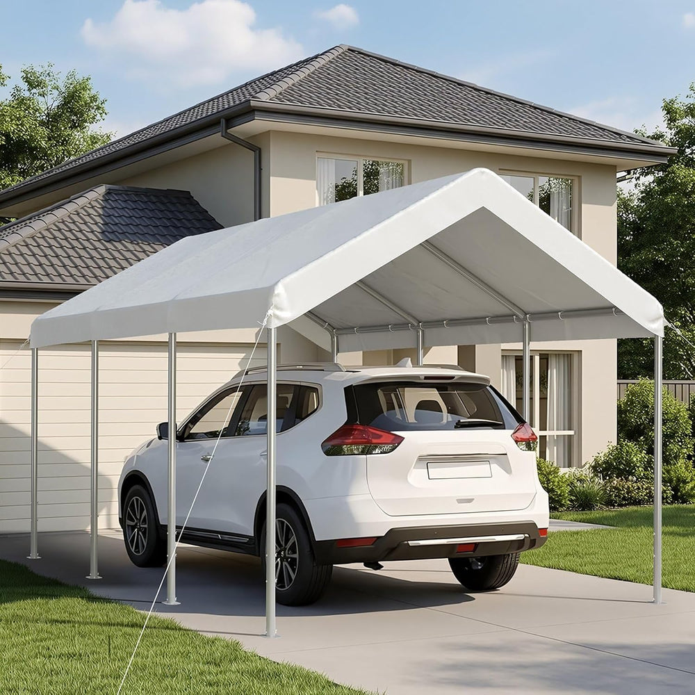 Aoxun 10x15 ft Heavy Duty Carport, Adjustable Height Portable Garage, White