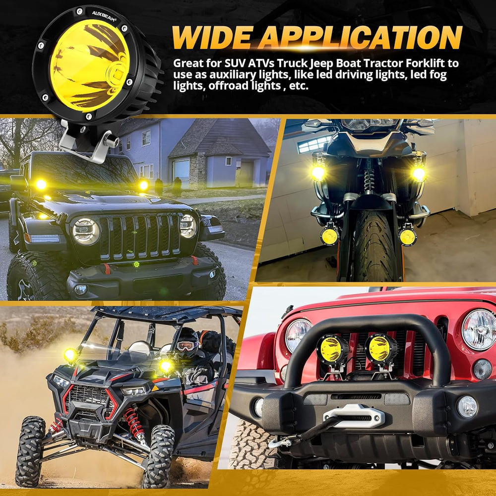 Auxbeam C4 Series 4In 72W LED Light Pod, Amber Round Spot Offroad Fog Light