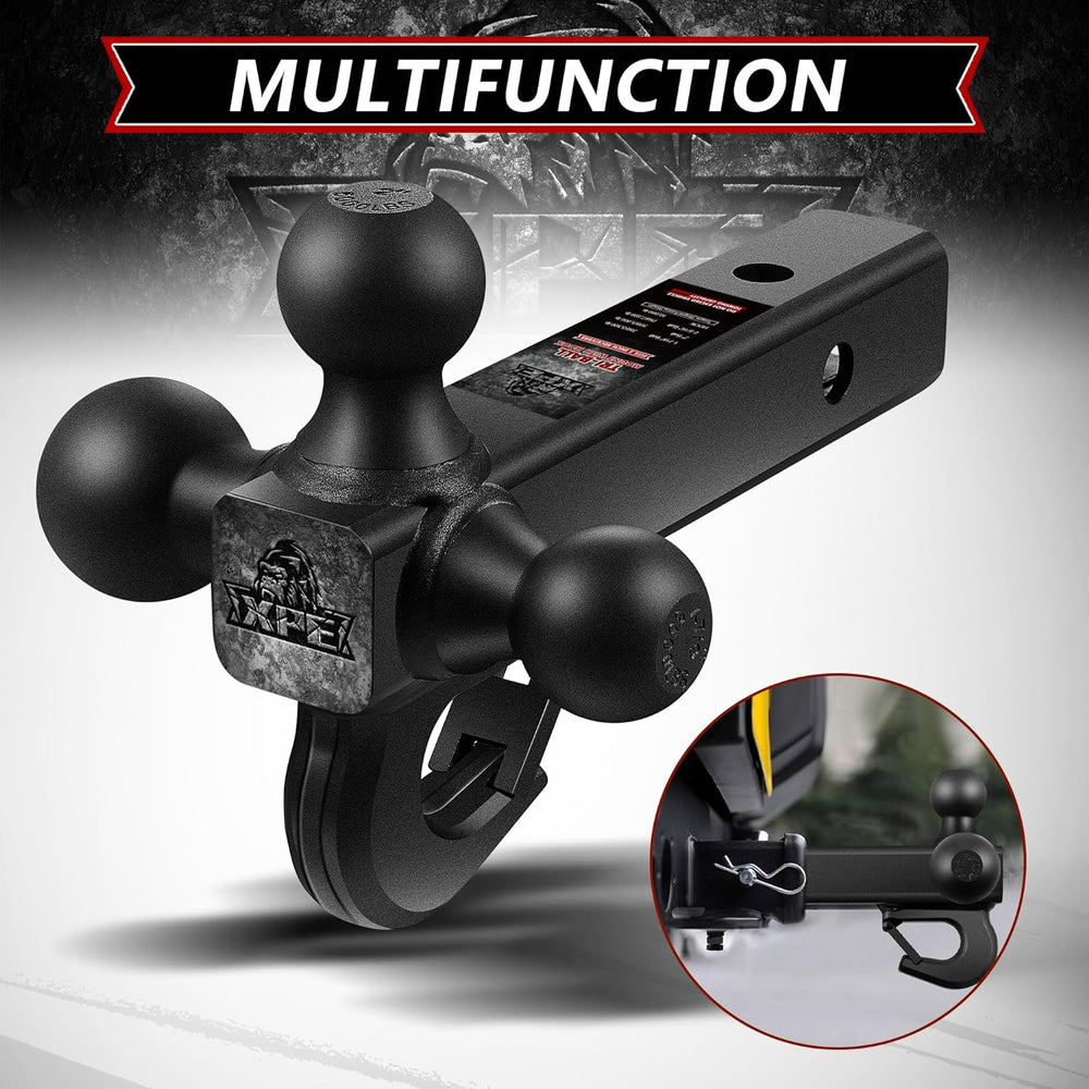 XPE Tri Ball Trailer Hitch Mount with Hook Fits 2 Inch Receiver Matte Black