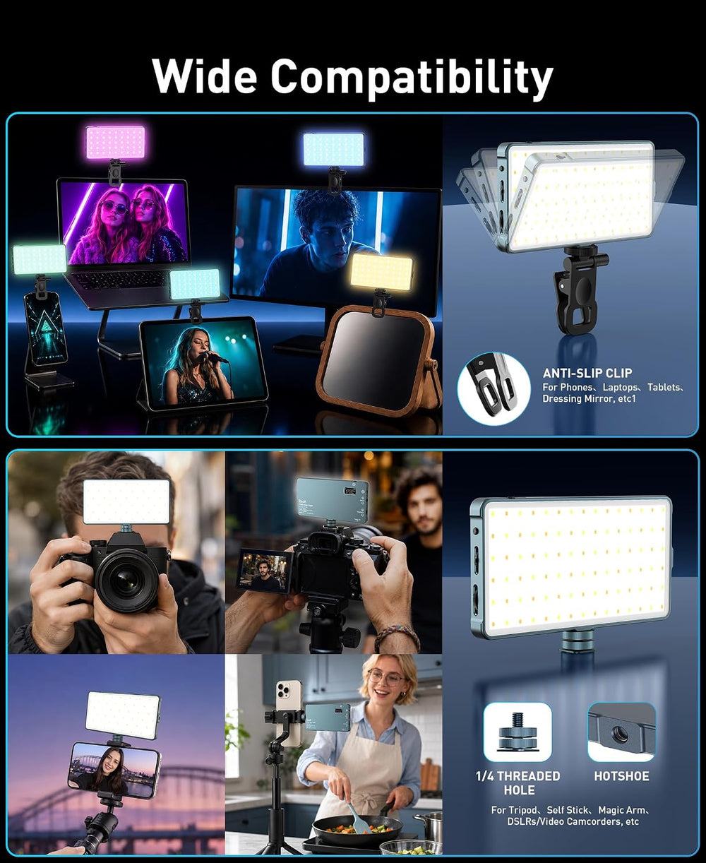 Zecti 135 LED Selfie Camera Phone Light with Metal Hotshoe & Clip