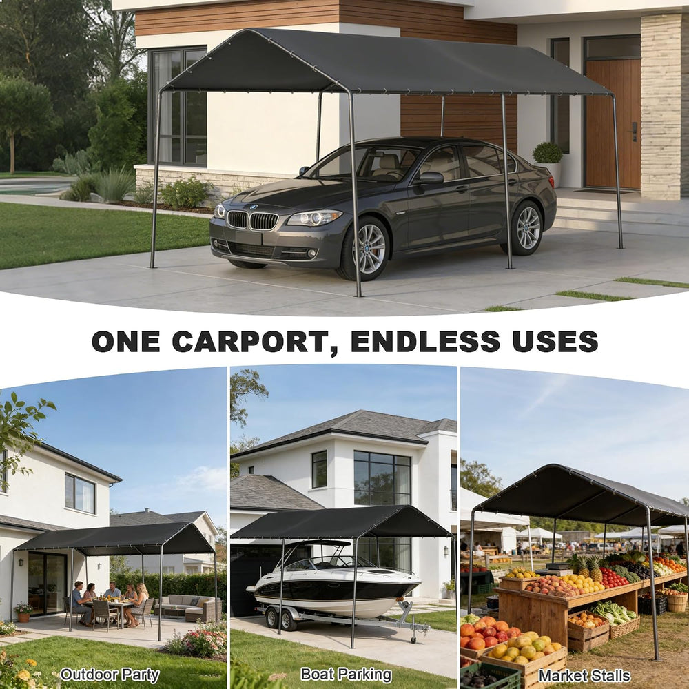 10 x 20 FT Carport Heavy Duty, Portable Garage Canopy Outdoor(Grey)