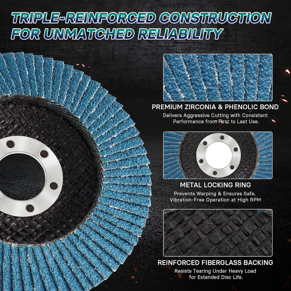 50 Pack Flap Discs 4-1/2" for Angle Grinder, 7/8" Arbor