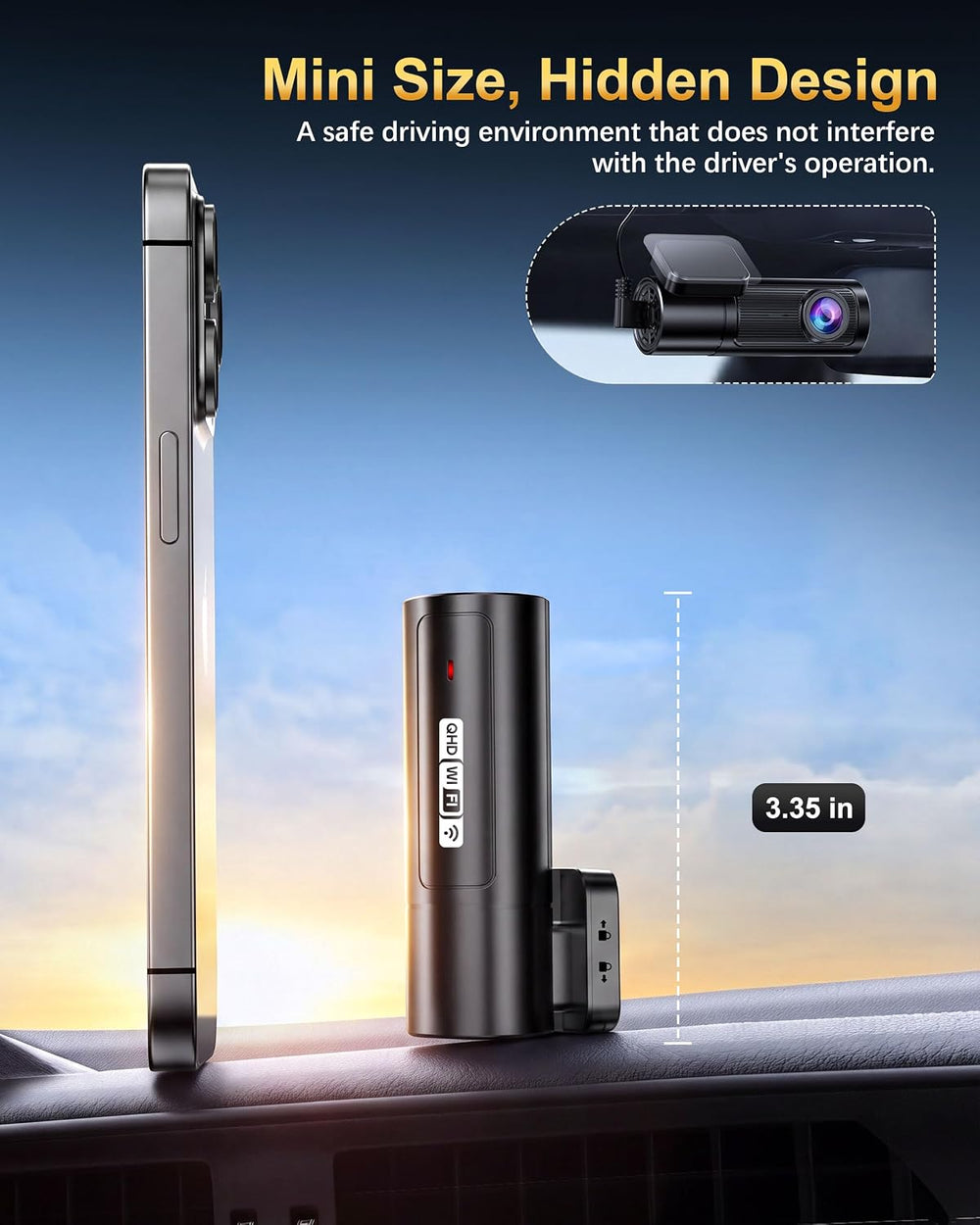 2.5K Dash Cam Front, 64GB Card Included, Mini Dash Camera with WiFi & App