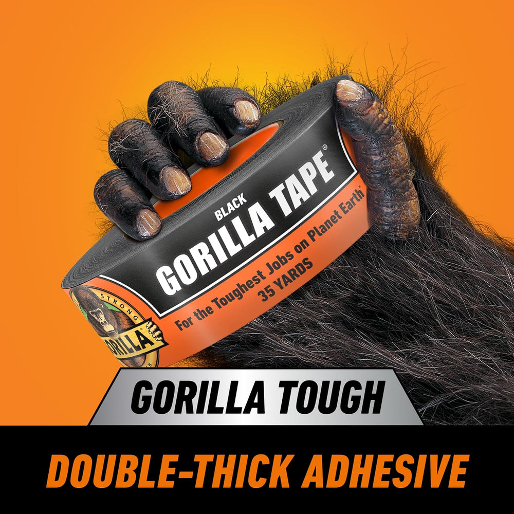 GORILLA Duct Tape, Black Tape, 1.88" x 35 yd (Pack of 6) - Heavy Duty an...