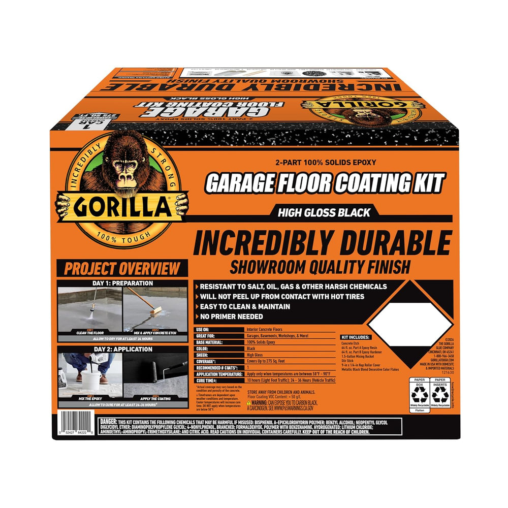 Gorilla Epoxy Garage Floor Coating Kit, 7 Pieces, 1-Car, Black Finish