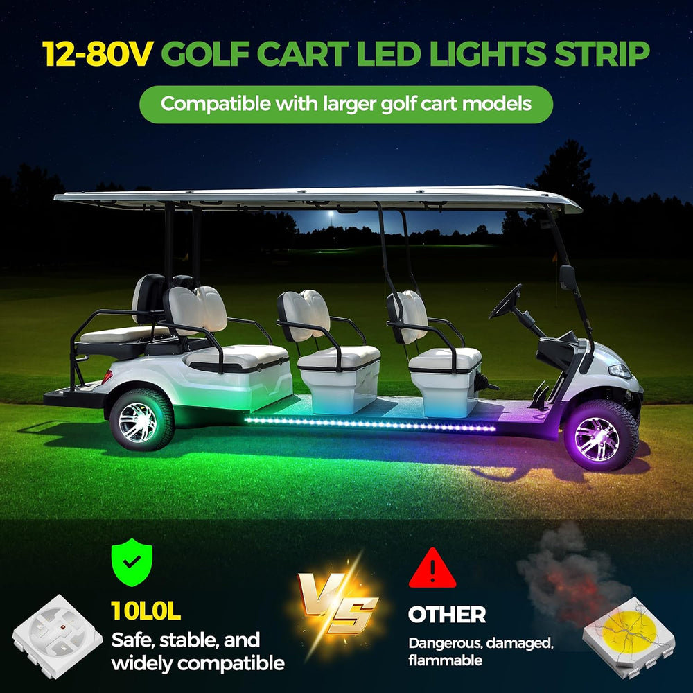 10L0L 4PCS Golf Cart Underglow LED Light Kit, Underbody RGB Strip Lights, 24-...