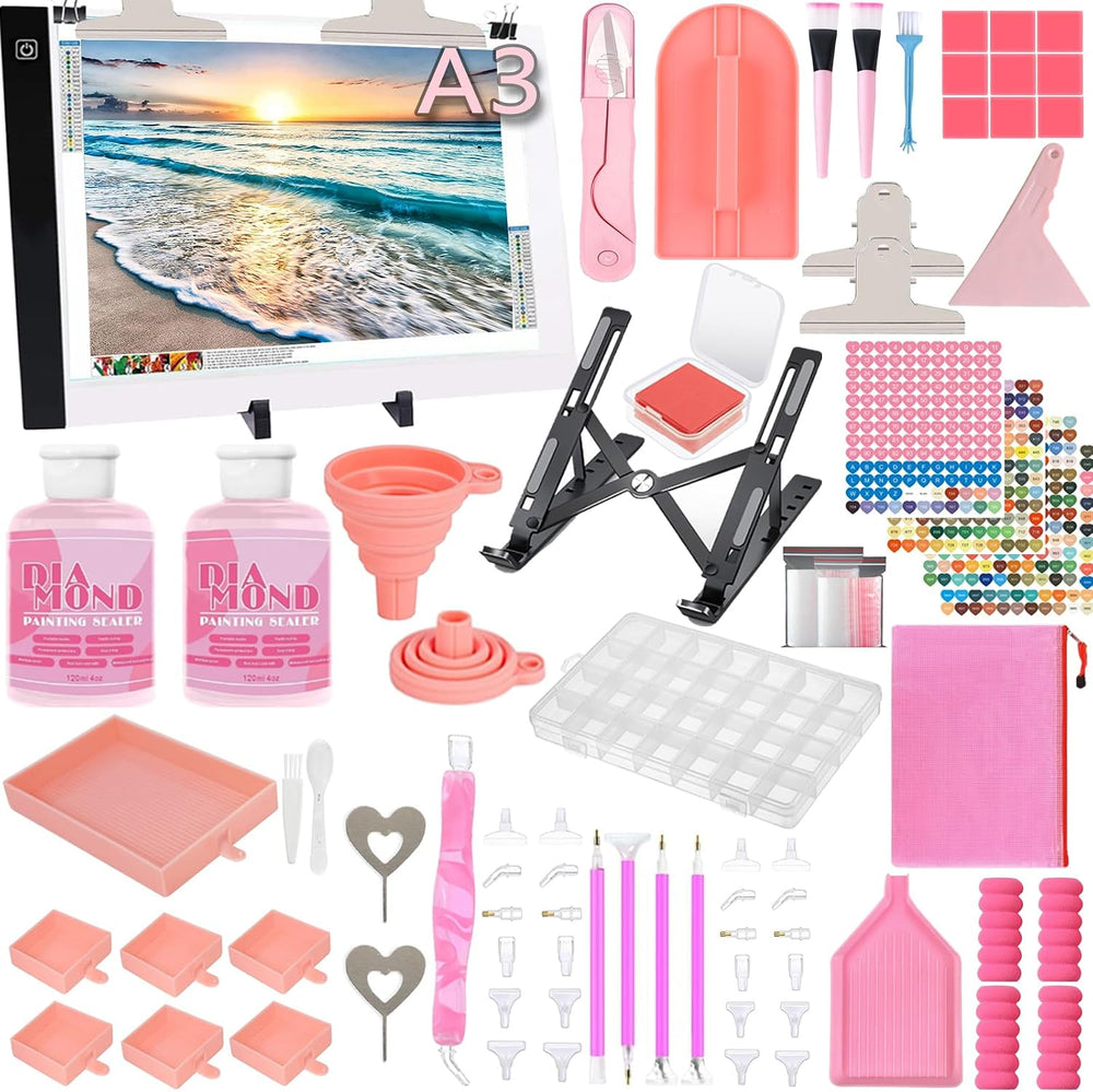 XEUZK All-Inclusive Diamond Art Accessories Kit with A3 DiamondPainting Light...