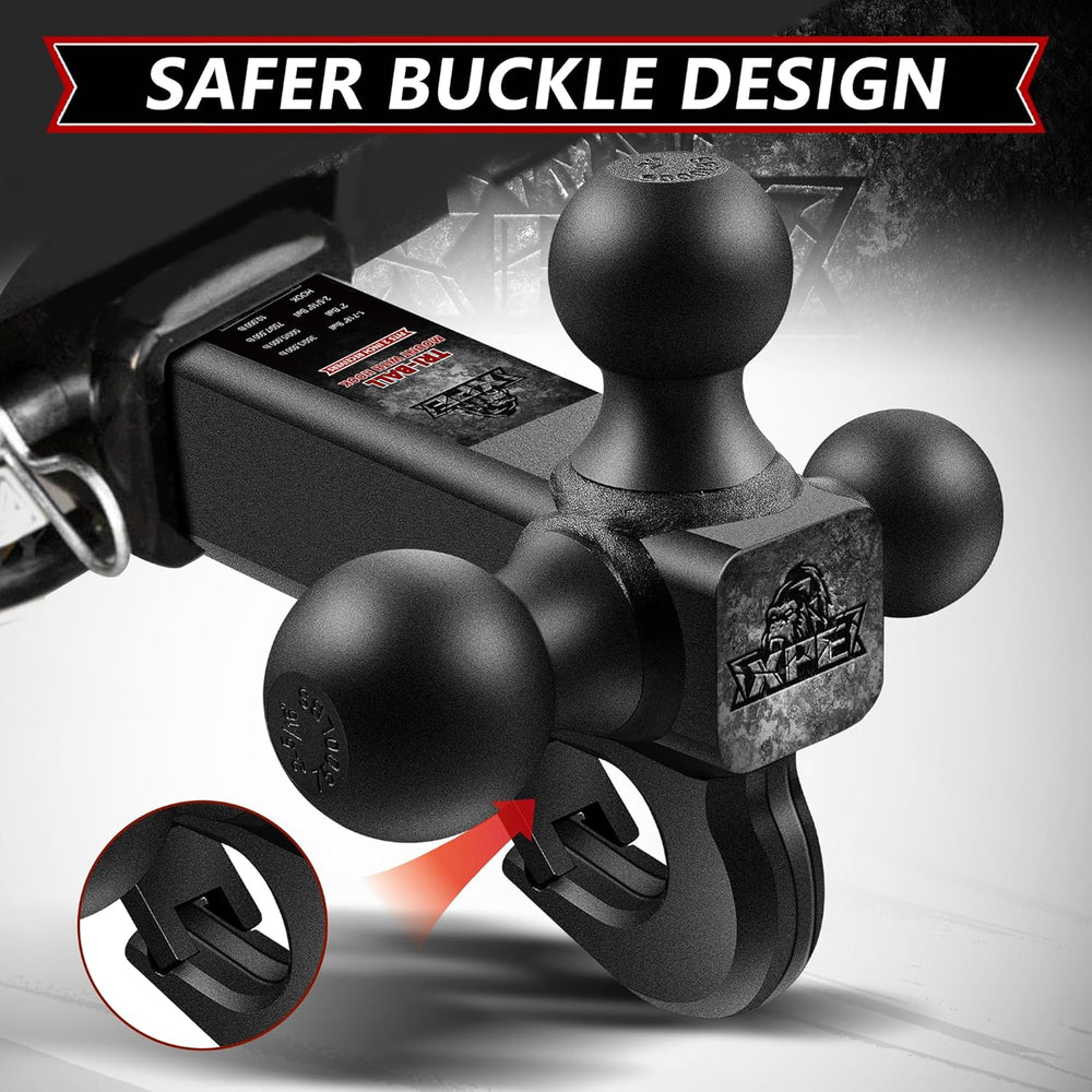 XPE Tri Ball Trailer Hitch Mount with Hook Fits 2 Inch Receiver Matte Black