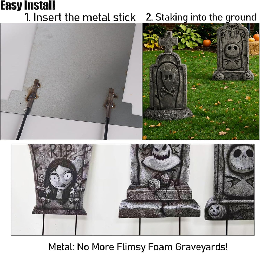 4PCS Metal Halloween Tombstone Outdoor Yard Signs with Stakes Decorations